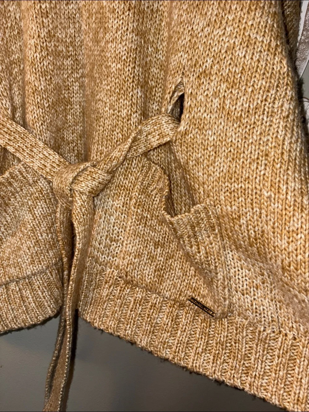 Michael Kors Belted Cowl Neck Poncho Sweater - Pockets & Ribbed Trim sz L/XL EUC